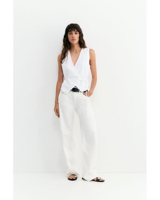 Pull&Bear White Rustic Linen-Blend Waistcoat