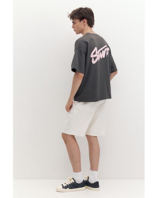 Pull&Bear Gray Stwd Logo Boxy T-Shirt for men