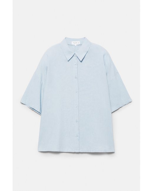 Pull&Bear Blue Kurzarmhemd Mit Leinen