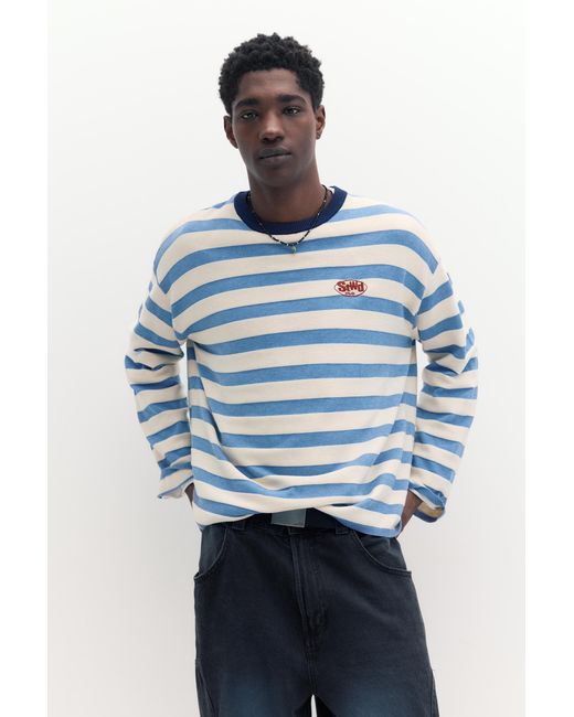 Pull&Bear Gestreiftes Strick-T-Shirt in Blue für Herren