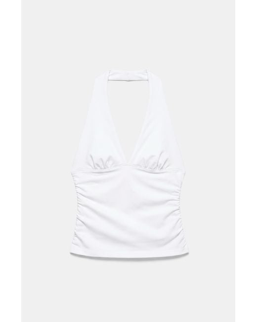 Pull&Bear Haltertop Met Plooien in het White