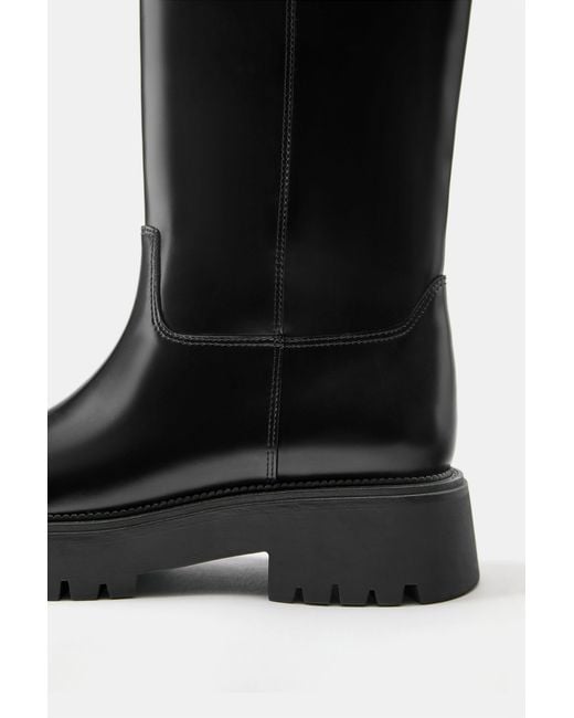 Pull&Bear Black Flat Knee-High Boots