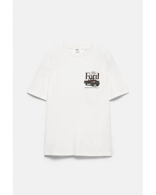 Pull&Bear White Ford T-Shirt for men