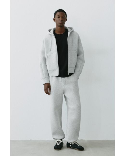 Pull&Bear Gray Neoprene-Effect Zip-Up Hoodie for men