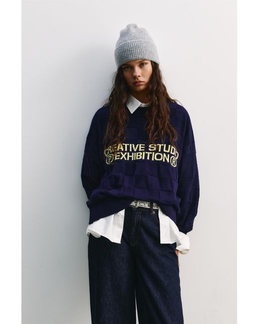 Pull Texte Contrasté Pull&Bear en coloris Blue