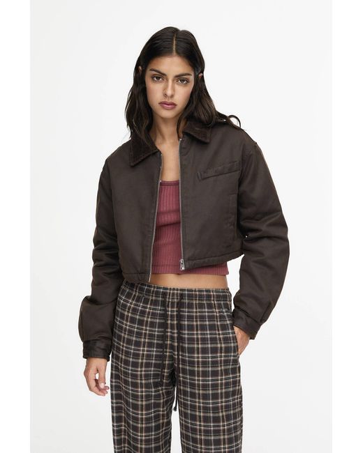Pull&Bear Black Cropped Waxed Jacket