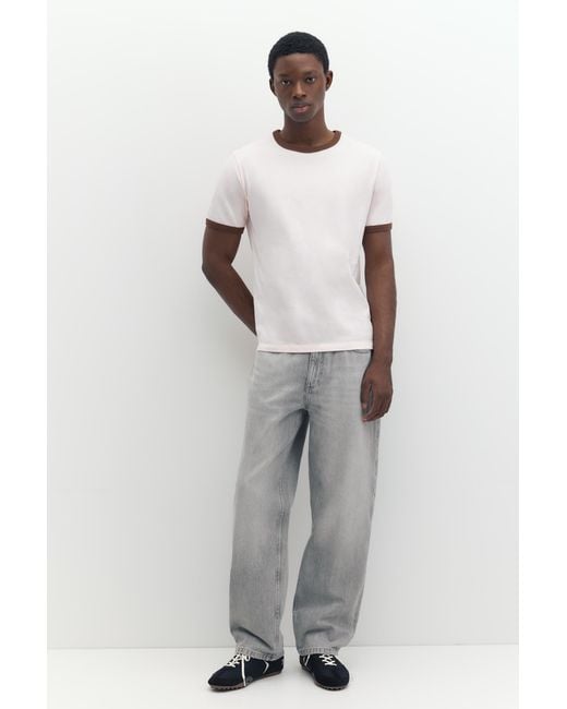 Pull&Bear White Contrast Trim T-Shirt for men