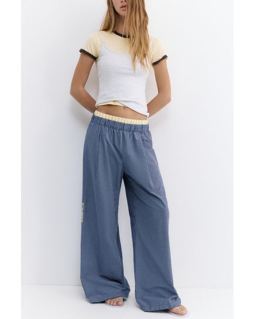 Pull&Bear Pyjamalook Broek Met Ruitjes En Plooien in het Gray