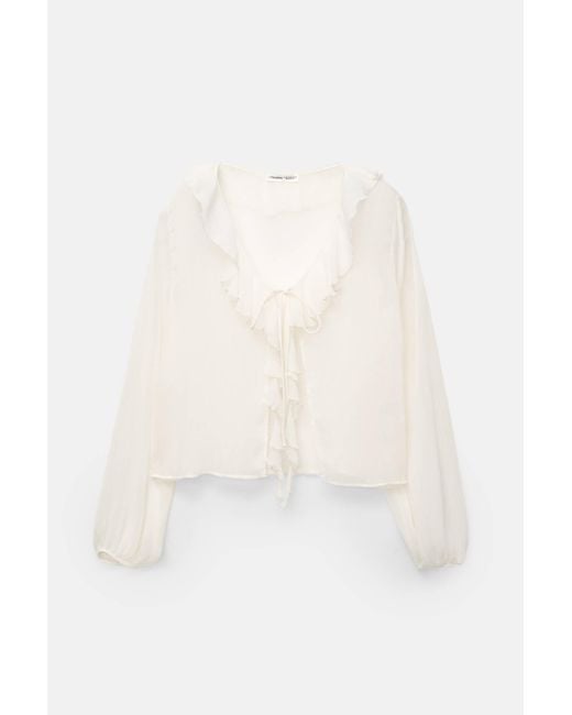 Pull&Bear Blue Fließendes Hemd Volants