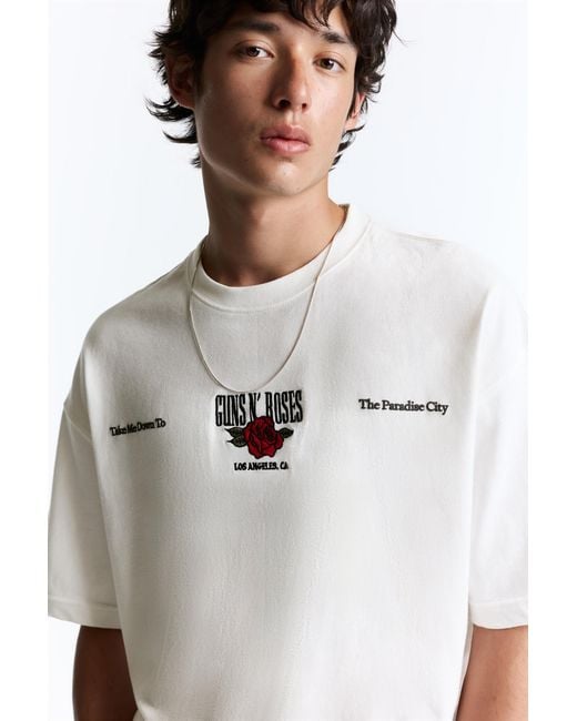 Pull&Bear White Guns N' Roses T-Shirt for men