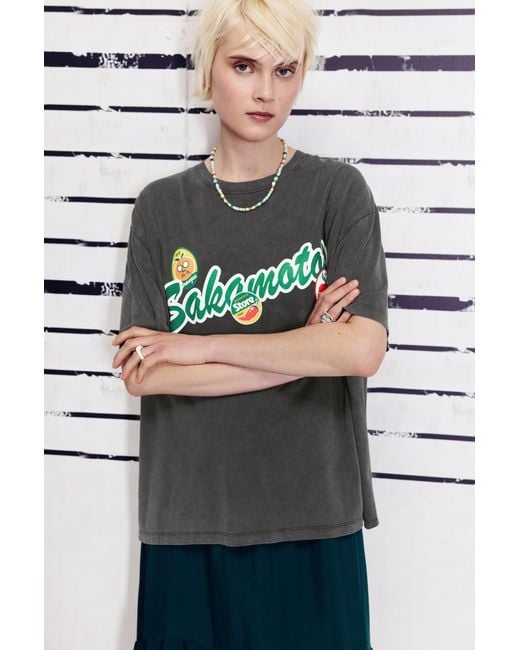 Pull&Bear Gray Sakamoto Days Stickers T-Shirt