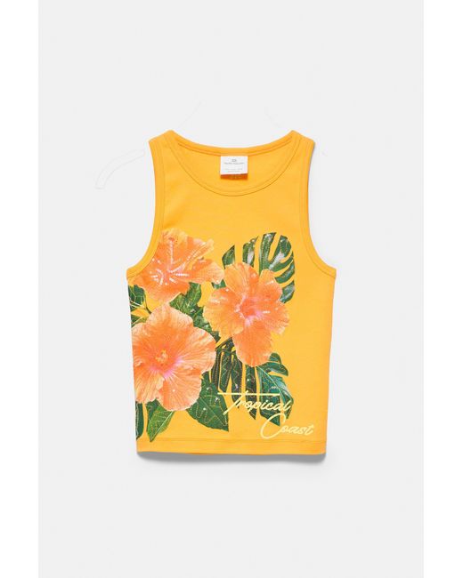 Pull&Bear White Floral Sequin Tank Top