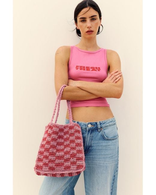 Pull&Bear Pink Crochet Shoulder Bag