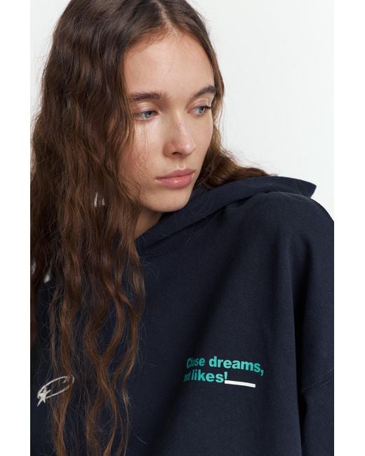 Pull&Bear Blue Star And Slogan Hoodie