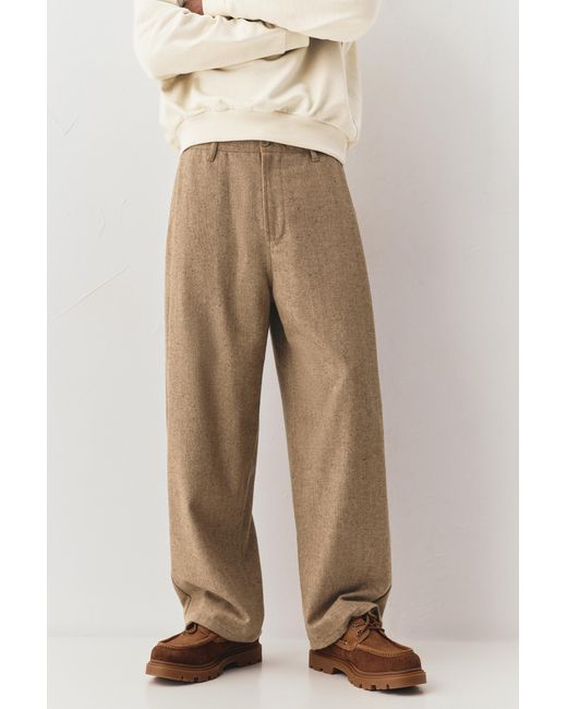Pull&Bear Brown Tailored Fit Wool Trousers for men