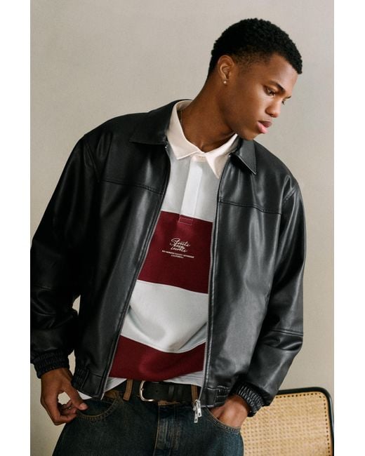 Pull&Bear Black Voluminous Leather Effect Jacket for men