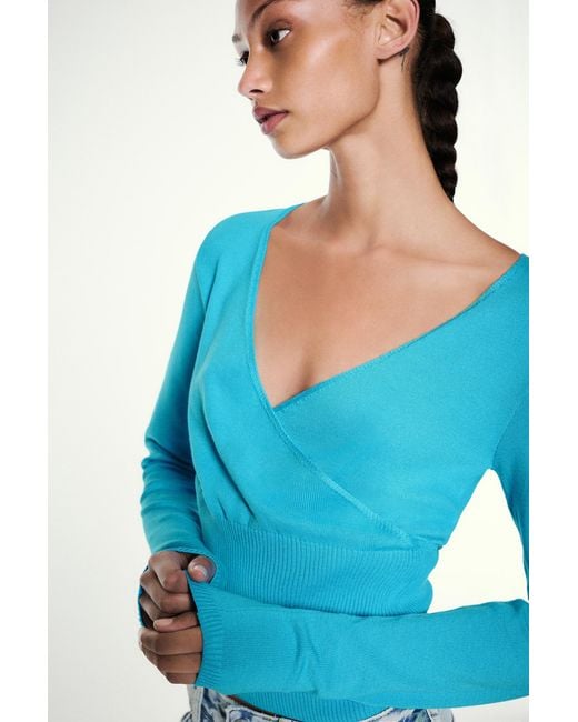 Pull&Bear Blue Surplice Neck Jumper