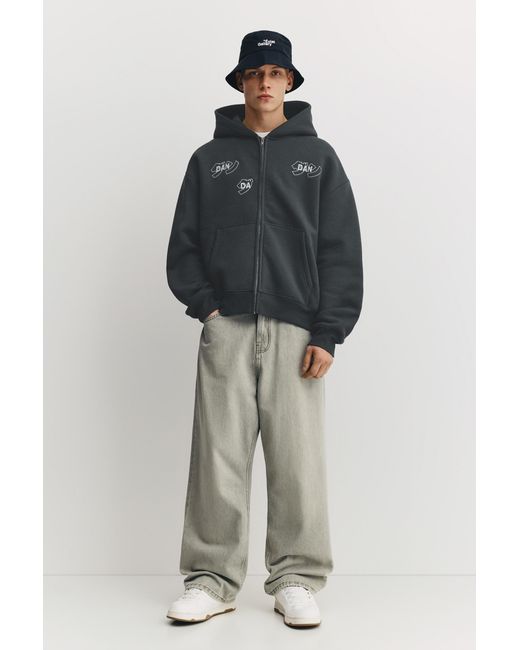 Pull&Bear Black Dan Da Dan Zip-Up Hoodie for men