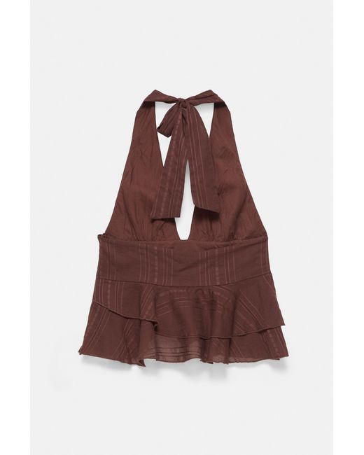 Pull&Bear Blue Halter Top With Ruffle Studs