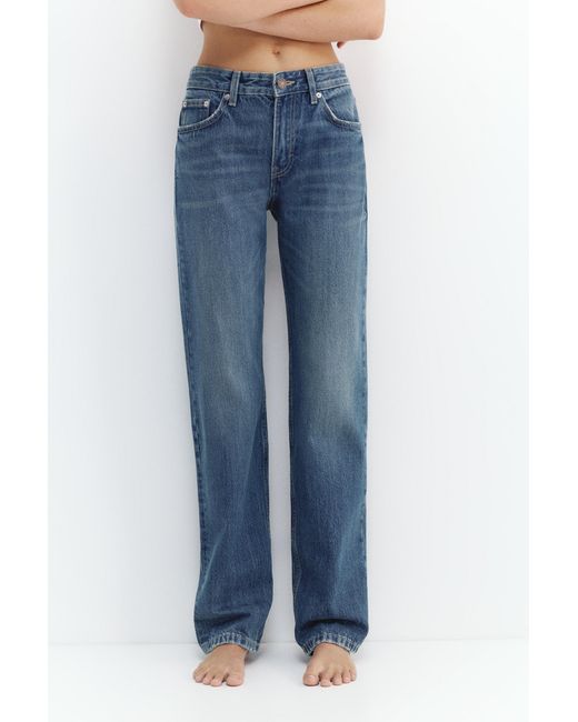 Pull&Bear Blue Mid-Waist Straight-Leg Jeans