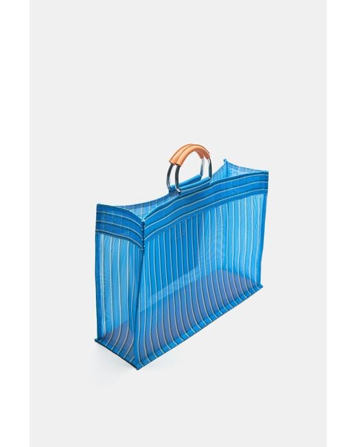 Pull&Bear Blue Striped Tote Bag