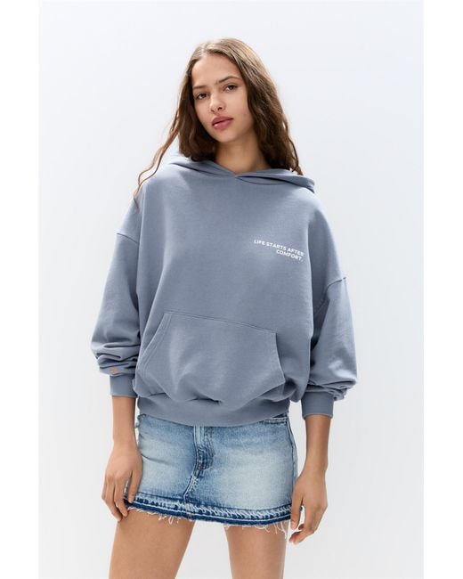 Pull&Bear Blue Graphic Print Hoodie