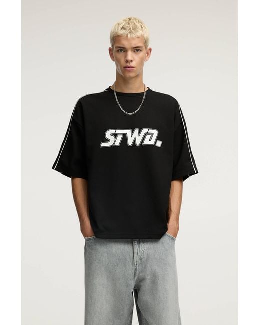 Pull&Bear Black Stwd Short Sleeve Sweatshirt for men