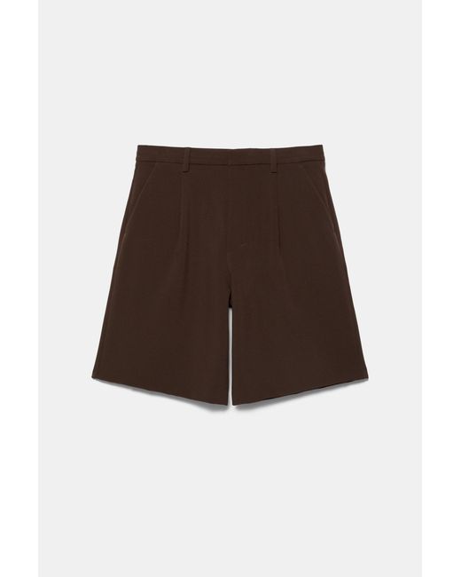 Pull&Bear Natural Smart Bermuda Shorts With Pleats for men
