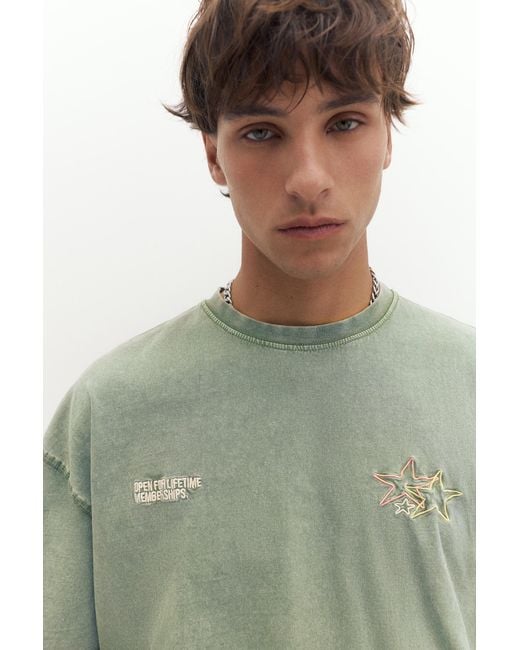 Pull&Bear Green Star Graphic T-Shirt for men