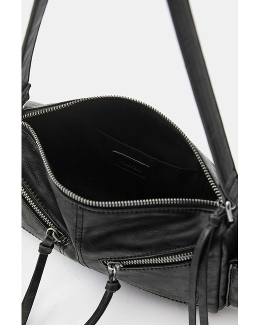 Pull&Bear Black Multipocket-Schultertasche Mit Reißverschlüssen