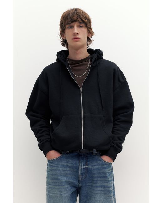 Pull&Bear Black Basic Zip-Up Hoodie for men