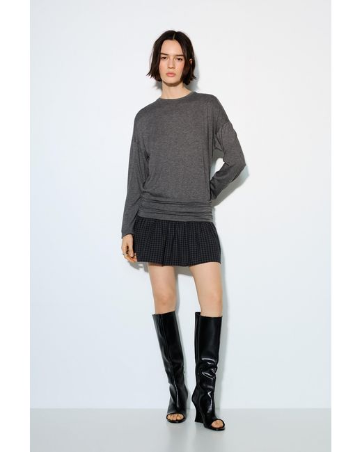 Pull&Bear Gray Combined Checked Short Dress