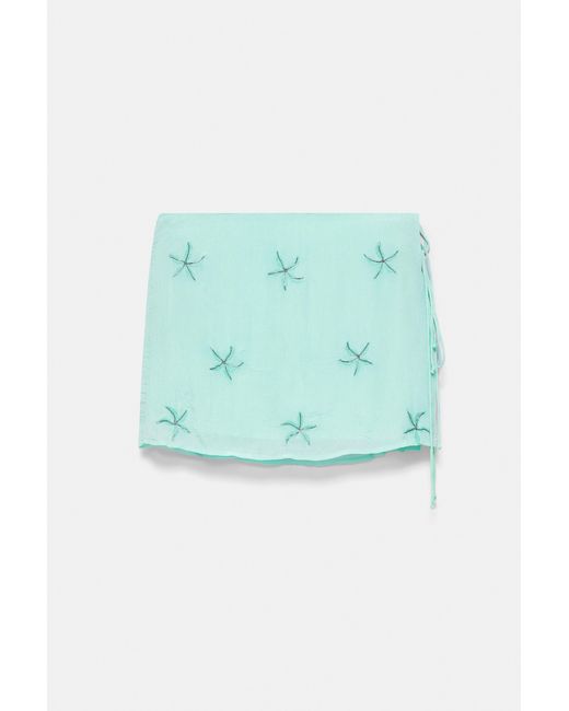 Pull&Bear Blue Beaded Sarong Mini Skirt