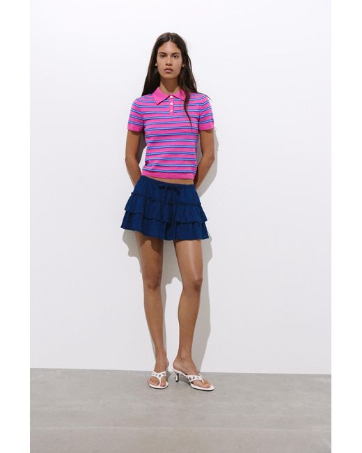 Pull&Bear Pink Denim Skort With Ruffles