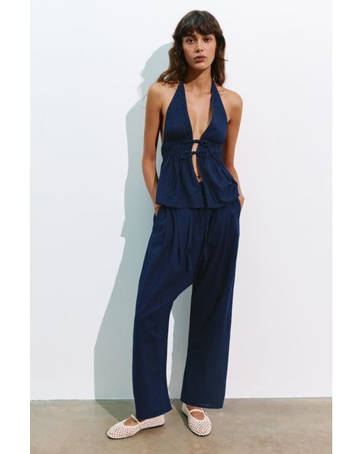 Pull&Bear Blue Elasticated Denim Halter Top