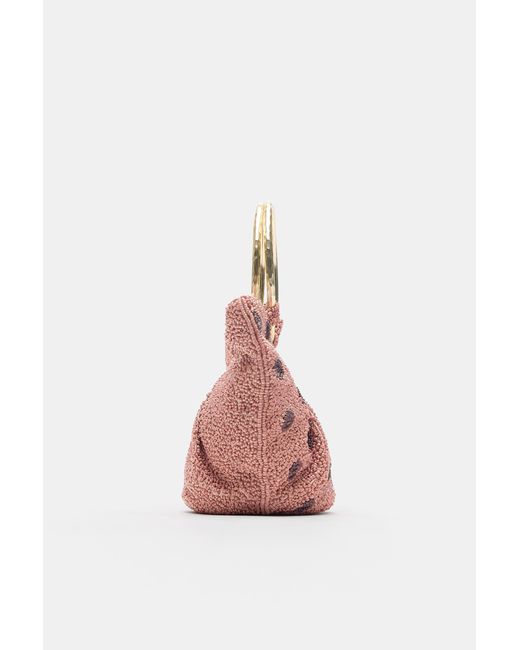 Pull&Bear Pink Polka Dot Beaded Handbag With Metal Handle