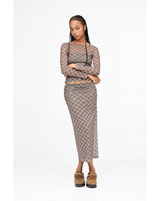 Pull&Bear Multicolor Check Midi Skirt