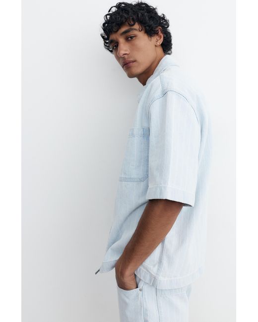 Pull&Bear White Zip-Up Denim Shirt for men
