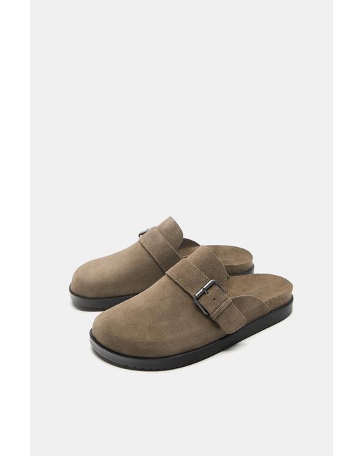 Pull&Bear Natural Leather Buckle Clogs for men