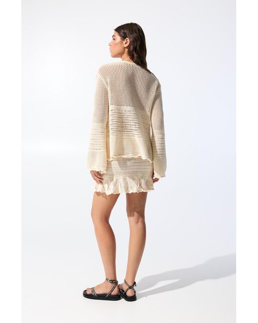 Pull&Bear Natural Crochet Cardigan With Tie Detail