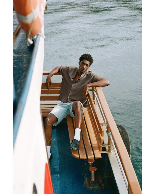 Pull&Bear Brown Terrycloth Short Sleeve Shirt for men