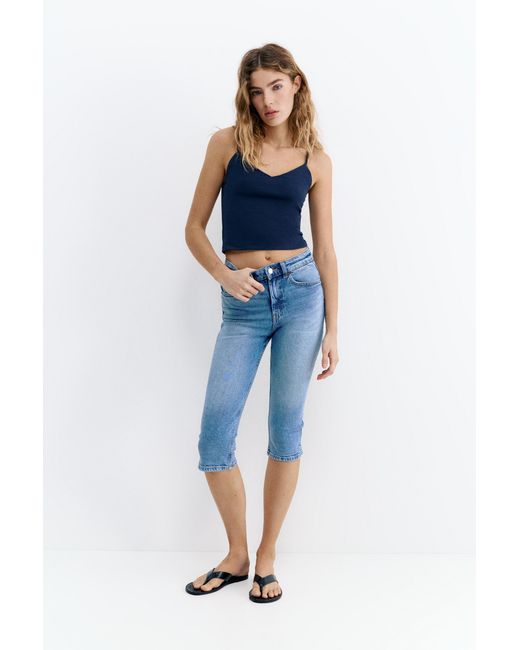 Pull&Bear Blue Mid-Waist Capris Jeans