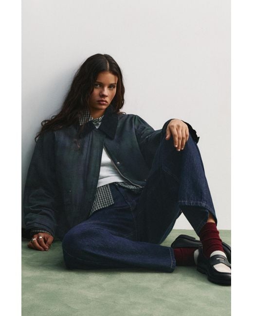 Pull&Bear Blue Waxed Corduroy Collar Jacket