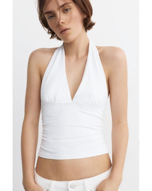 Pull&Bear Haltertop Met Plooien in het White