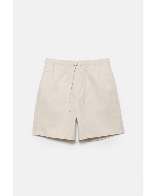 Pull&Bear Bermuda Joggingshort Van Linnenmix in het Natural voor heren