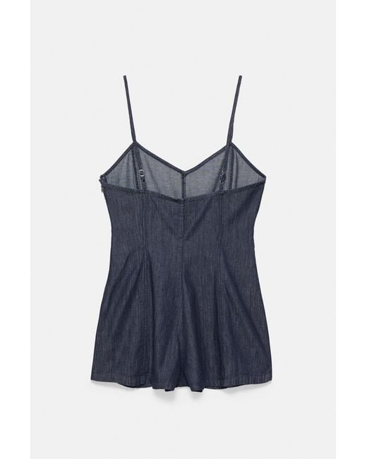 Pull&Bear Brown Denim Playsuit With Straps