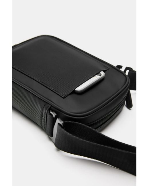 Pull&Bear Black Rubberised Crossbody Bag for men
