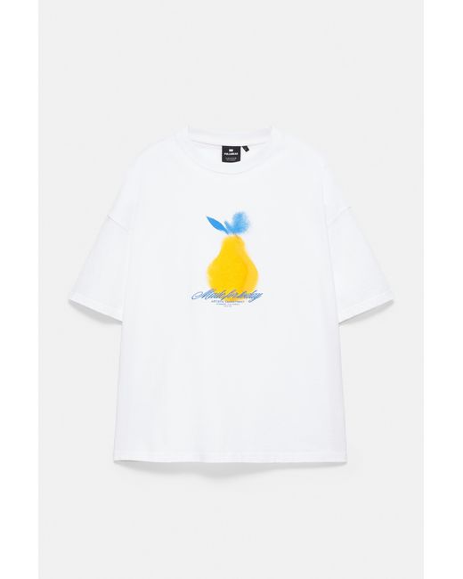 Pull&Bear White Lemon Embroidered Slogan T-Shirt for men
