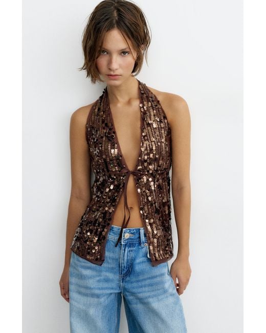 Top Halter Con Paillette di Pull&Bear in Blue