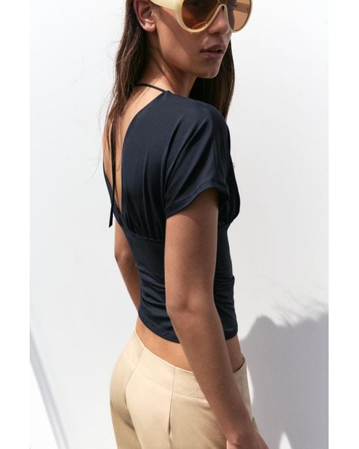 Pull&Bear Blue Gathered V-Neck Top